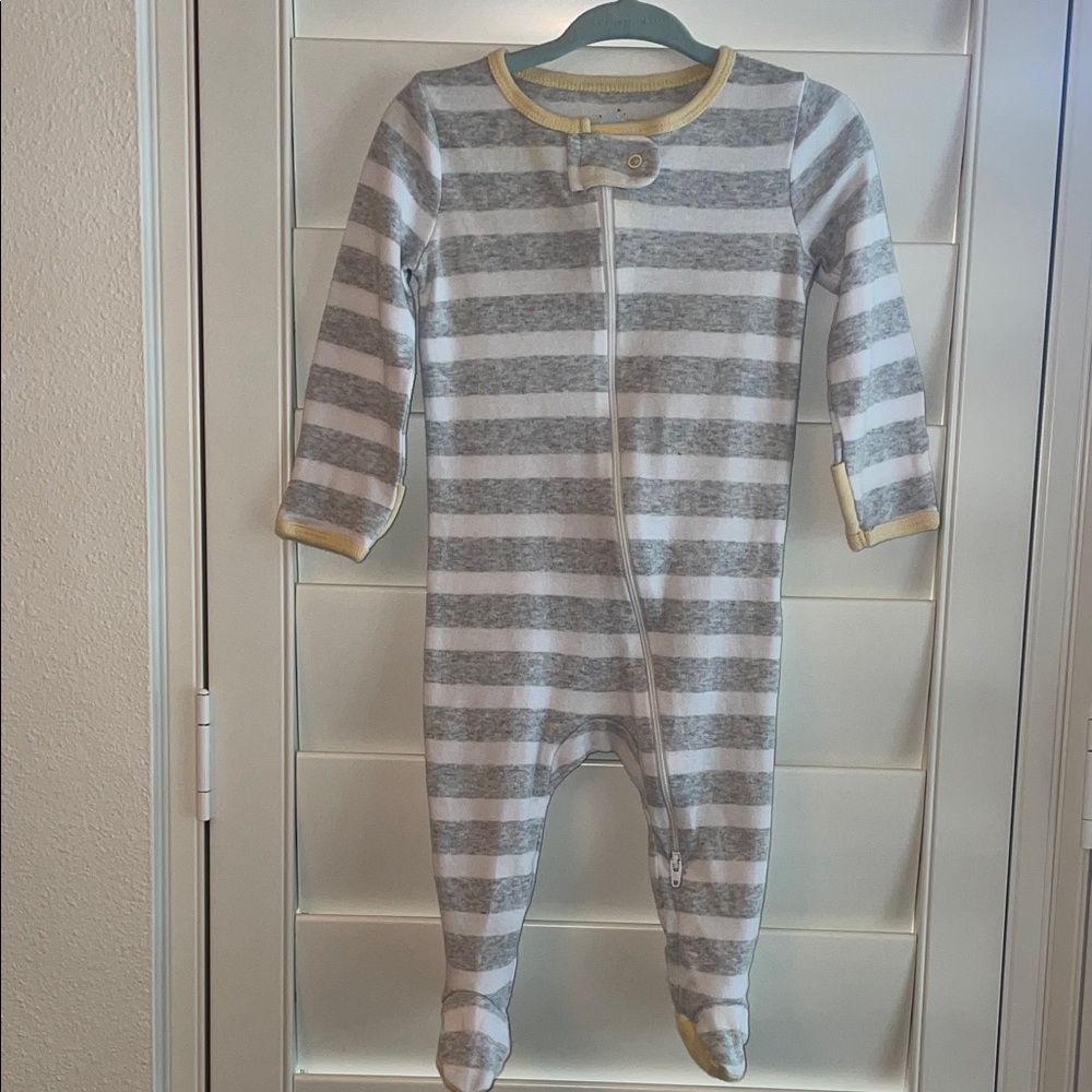 Cloud Island Gray and White Striped Footie with Gold Accents